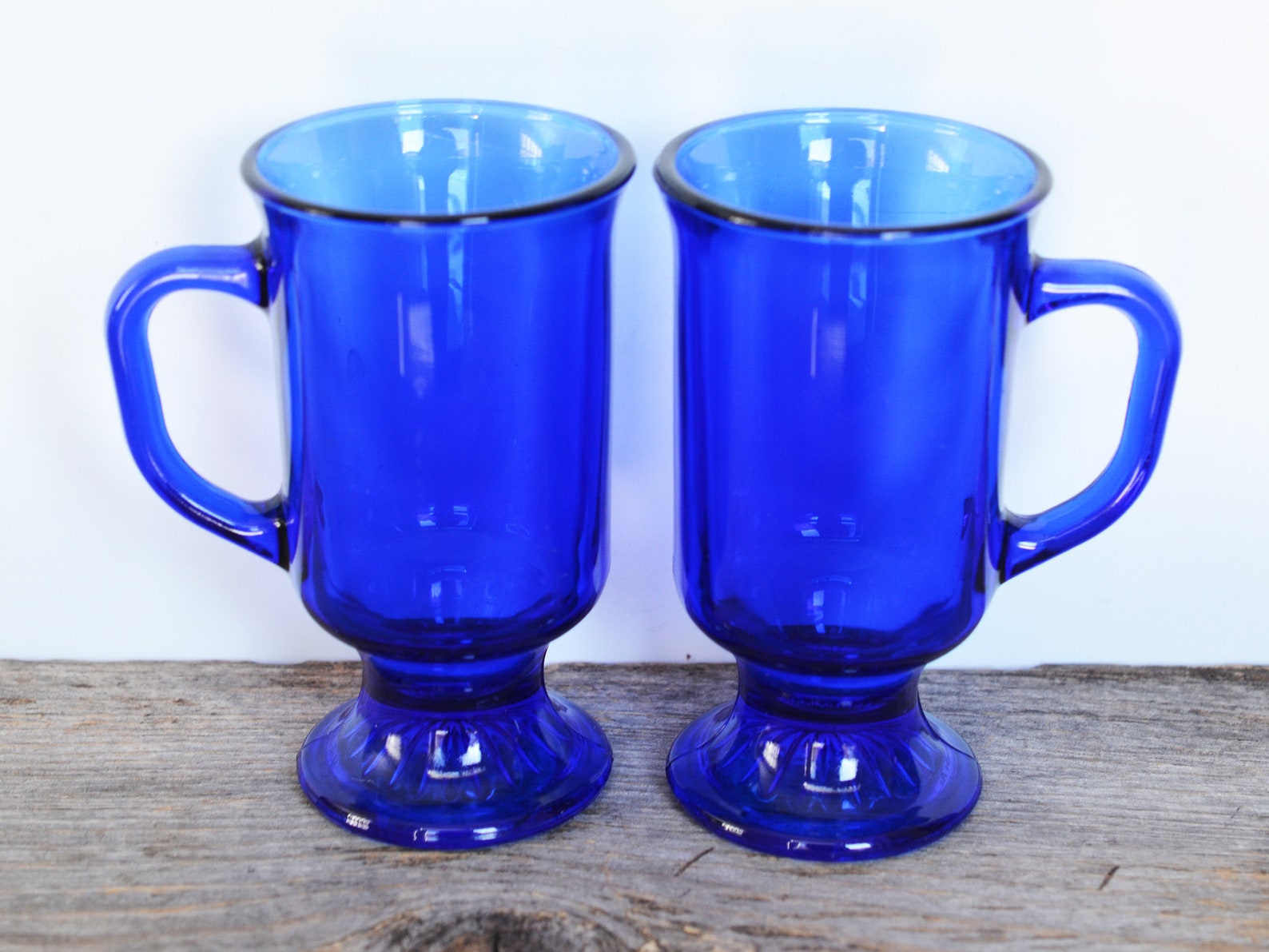 Vintage Cobalt Blue Glass Coffee Mugs Set of 2 Heavy With Etsy
