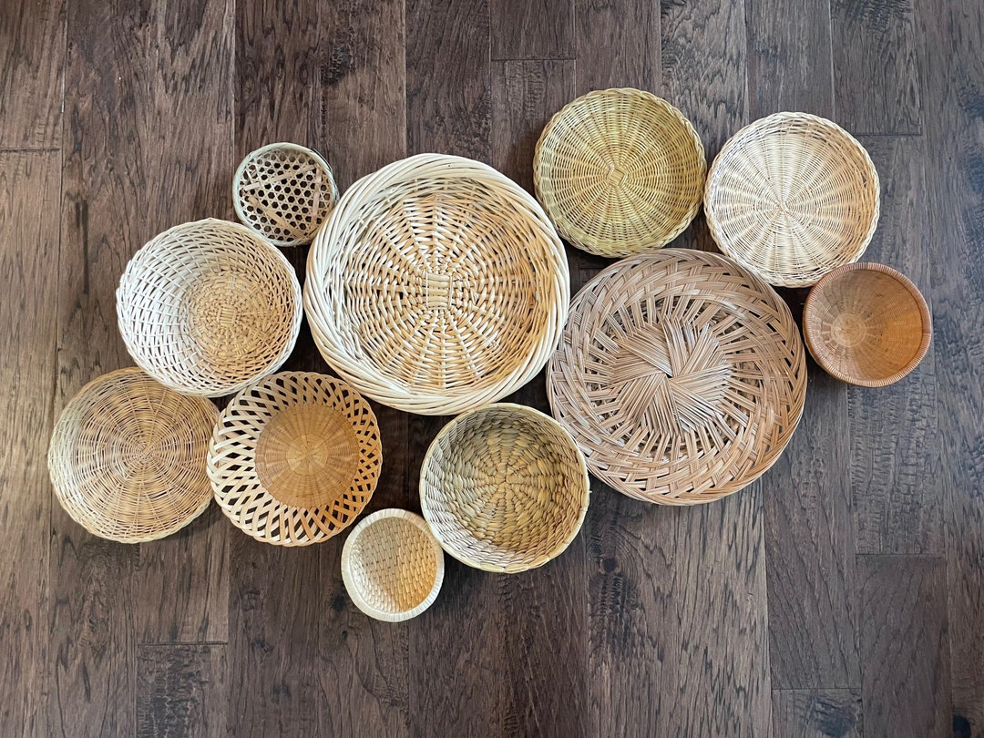 Vintage Wall Basket Gallery, Wicker Rattan Wall Baskets, Set of 11
