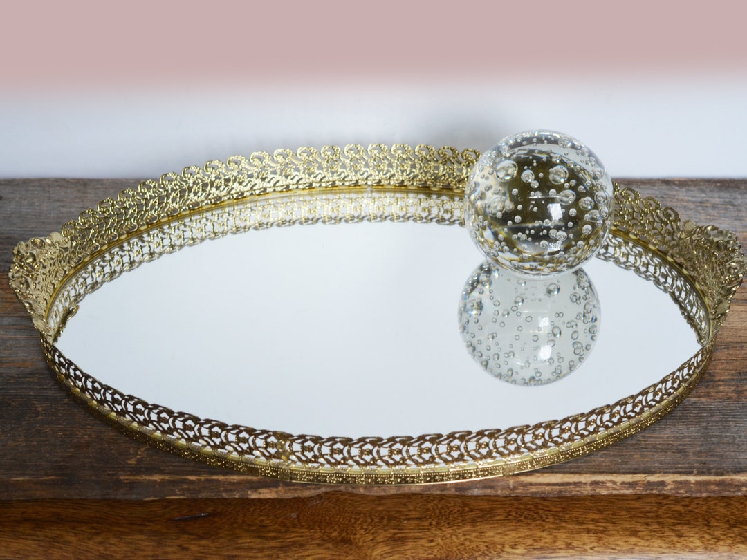 Vintage Brass Vanity Tray Perfume Tray With Mirror Brass Etsy