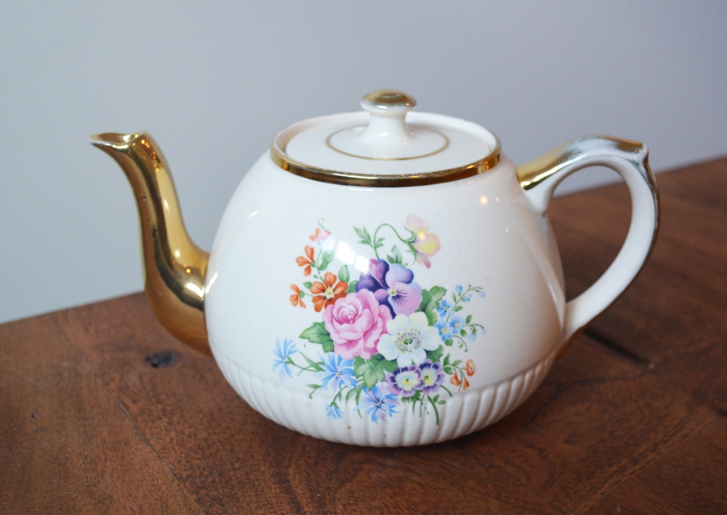 Ellgreave Burslem England Teapot with Gold trim and Floral Etsy