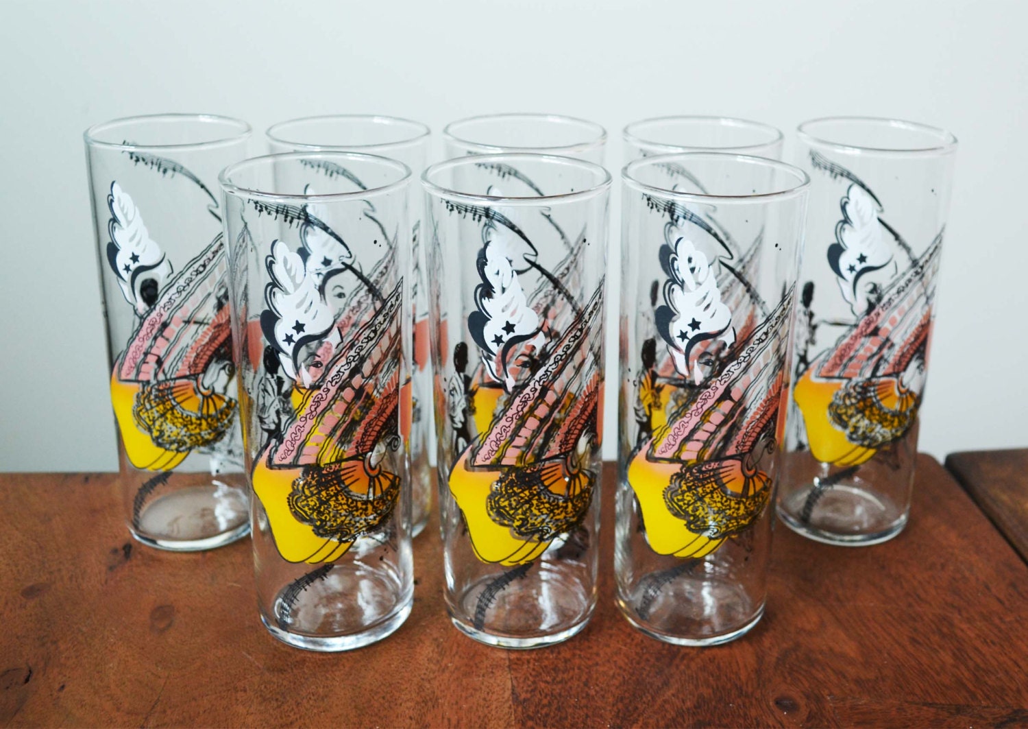 Set of 8 Libbey Tom Collins Highball Glasses Flamenco Dancers Etsy