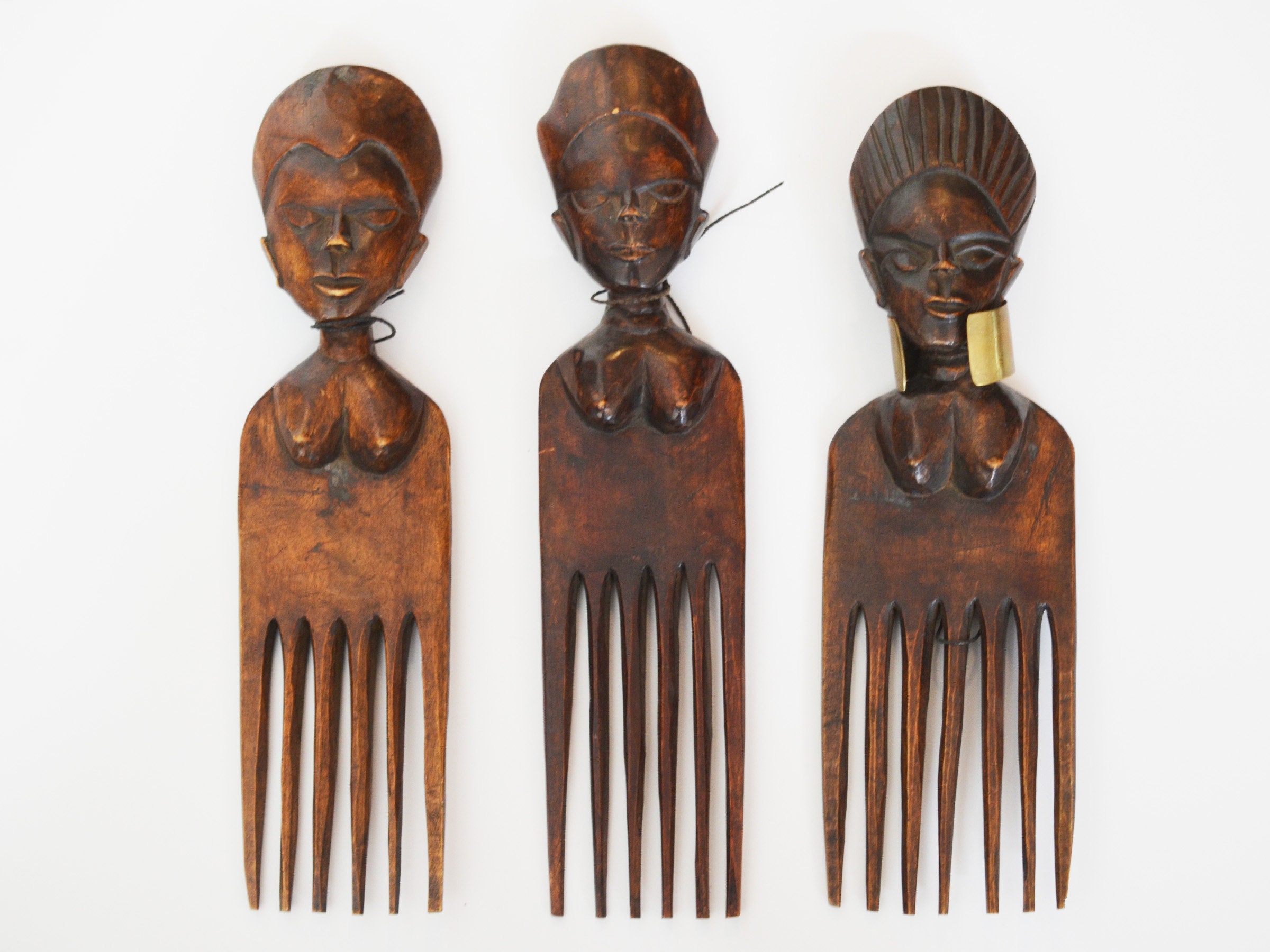 Vintage Large Ghana Fertility Comb, Carved Wood Ashanti Art, Tribal ...