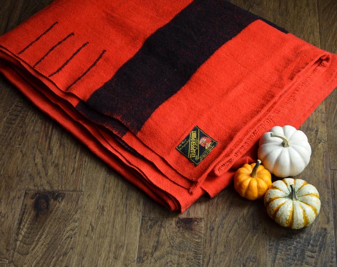 Vintage Hudson Bay Point Blanket 4 Point Red and Black Wool Trapper