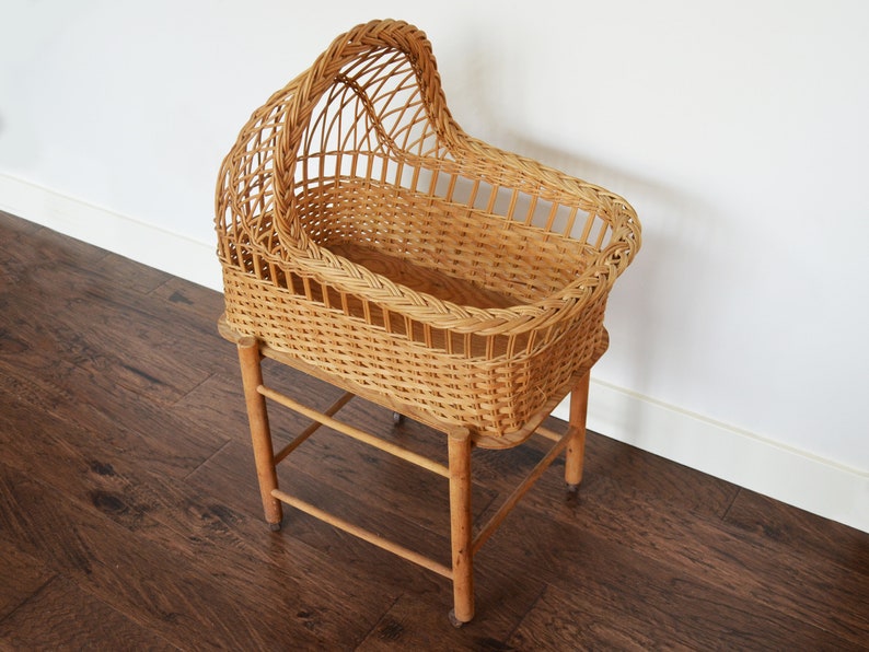 Vintage Wicker on Stand Moses Basket Boho Baby Etsy