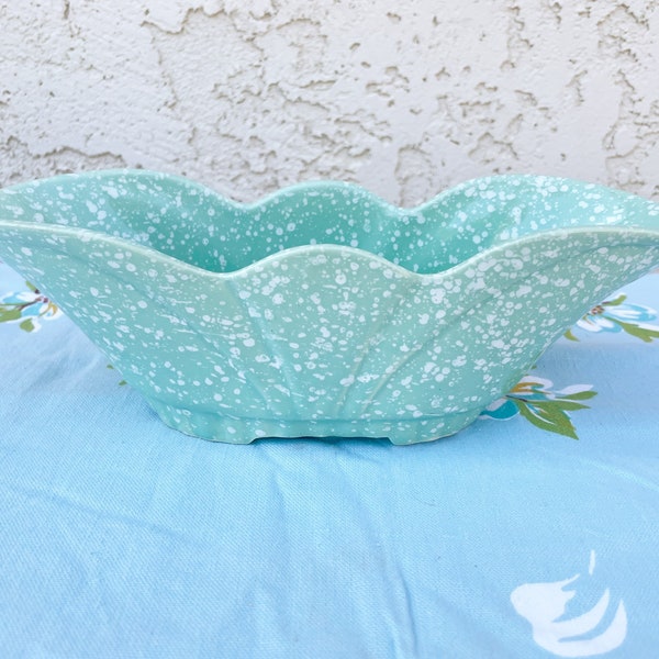 Vintage Turquoise California Pottery Planter with Art Deco shape, Succulent Holder or Bathroom Vanity Tray, circa 1960s