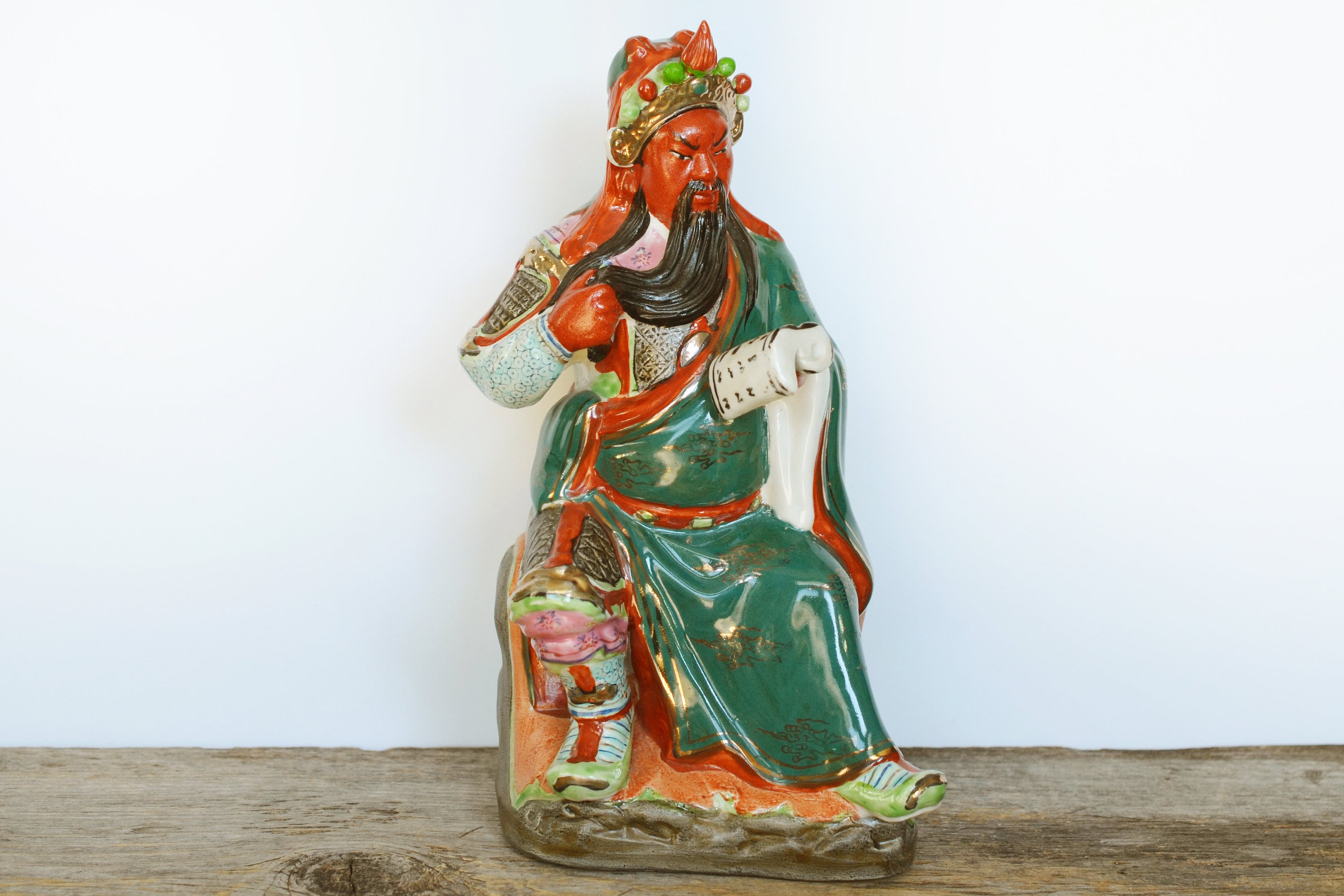 Vintage Guan Yu Figurine, Seated With Scroll, Jingdezhen