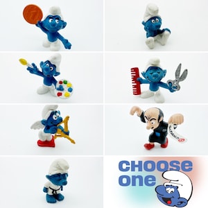 Vintage Smurf Figurines, Choose One, circa 1980s retro children's toys, Schleich and Peyo Collectible Smurfs, Gargamel, GROUP 1