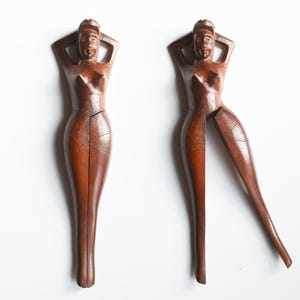 Vintage Tiki Nutcracker Lady, circa 1960, Naughty Barcart Accessories, Teak Mid Century Modern