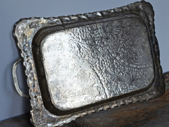 Vintage Silver Embellished Tray With Handles, 21 Vintage Silver Embellished Tray With Handles, 21