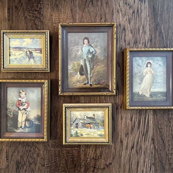 Vintage Gold Resin Picture Framed Art, Set of 5 Moulded Resin material and ornate carved flourishes, Wall Gallery, Frame Gallery
