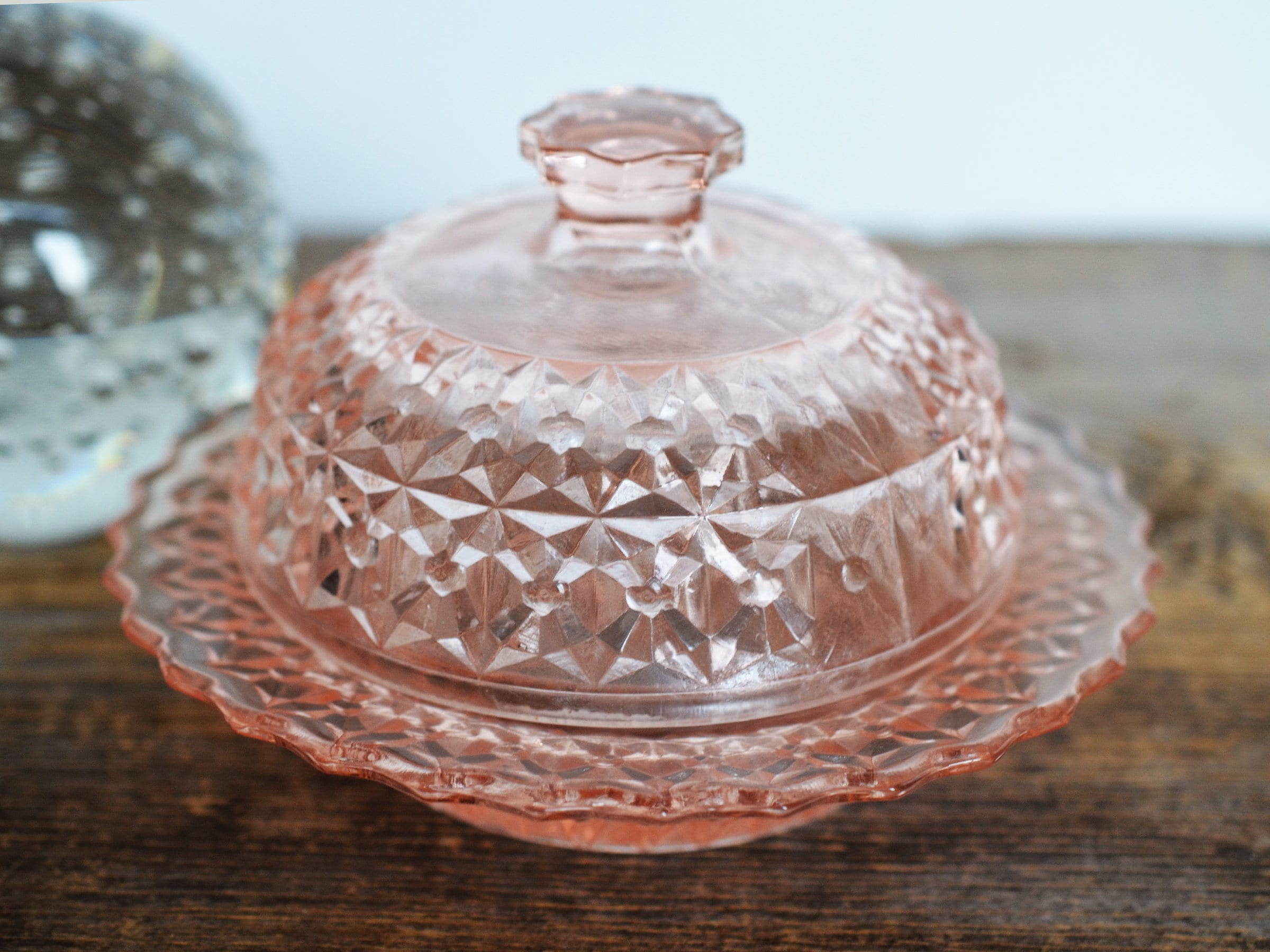 アンティーク INDIANA GLASS バター ディッシュ ケース グラス 楽天