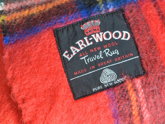 Vintage Earl-wood Scottish Wool Blanket, Red Stewart Clan Plaid