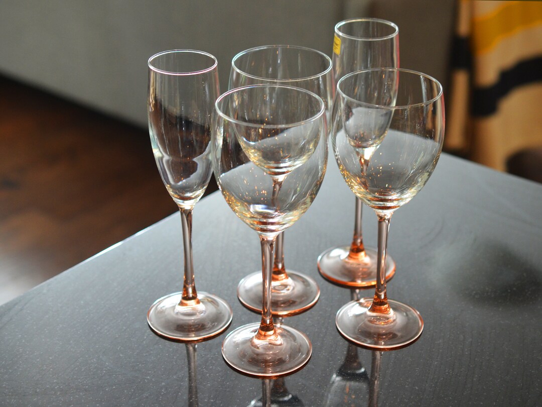 Vintage Blush Pink Wine Glasses Stemware, Made in France Circa 1970s