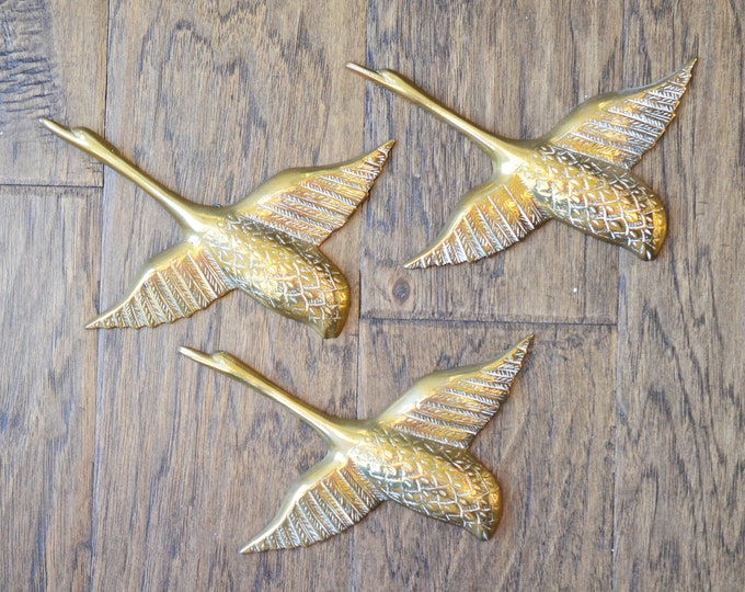 Vintage Brass Birds Wall Art Set of 3 Mid Century Flying Etsy