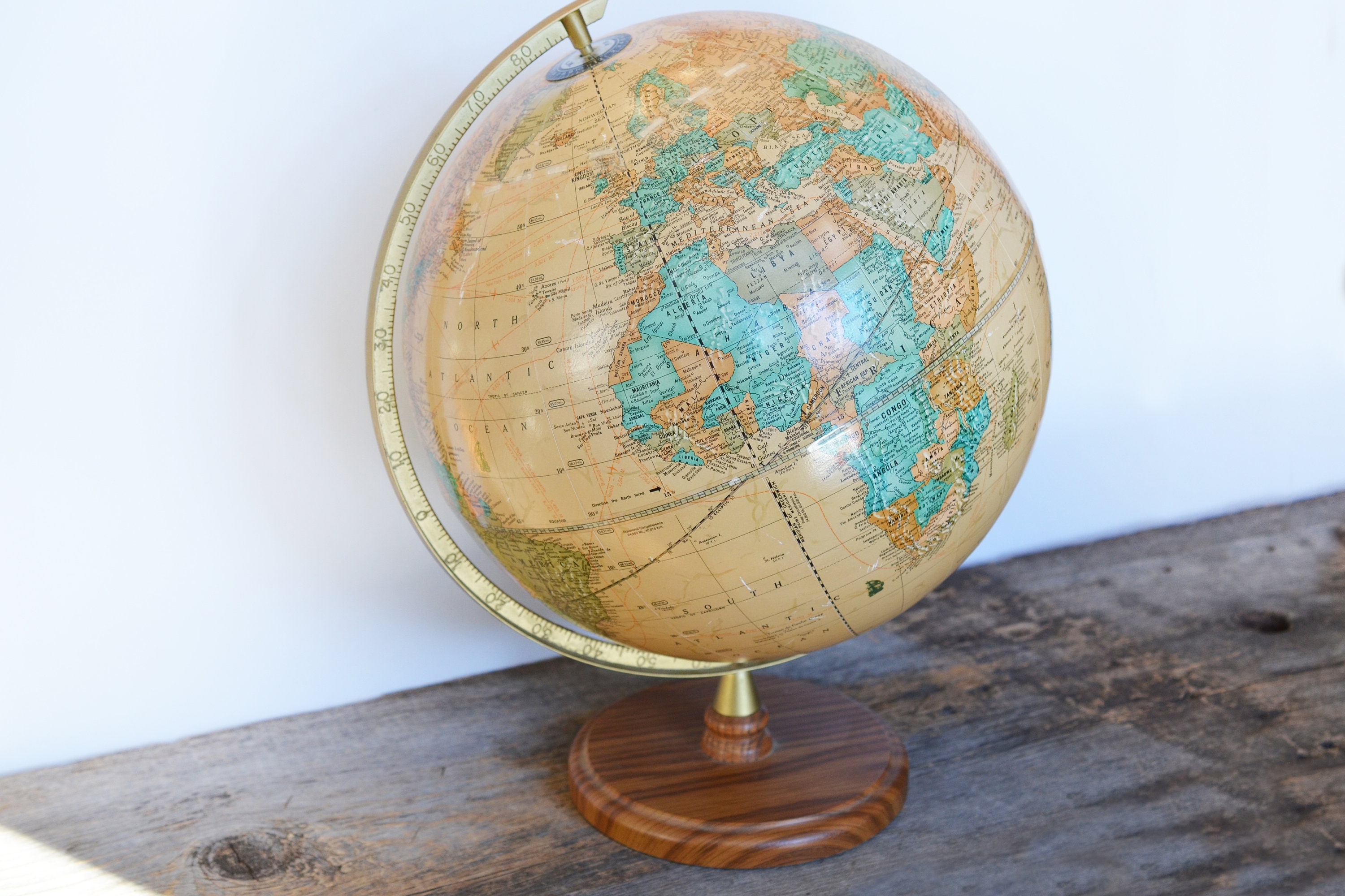 Vintage Sepia World Globe Circa 1980s, Cram's 12