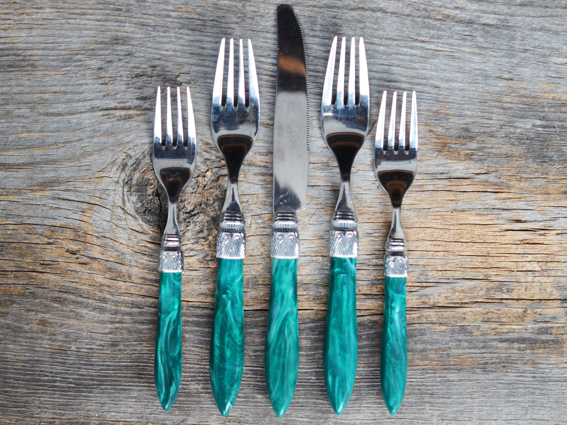 Vintage Flatware with Emerald green plastic handles Etsy 日本