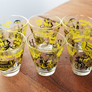 Vintage Hazel Atlas Cocktail glasses, Set of 6 My Old Kentucky Home, retro illustrated graphics, Mid Century Modern Barware