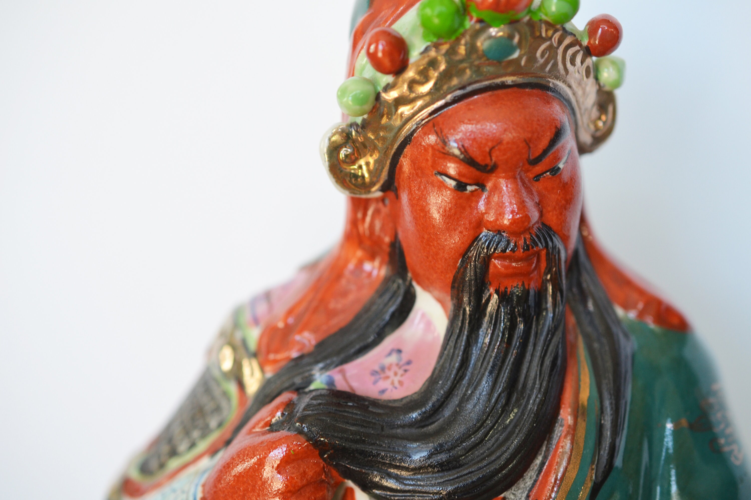 Vintage Guan Yu Figurine, Seated With Scroll, Jingdezhen