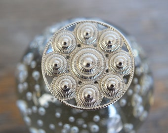 Vintage Silver Scarf brooch clip, circa 1970s, Southwestern Design with circular geometric, Costume Jewelry