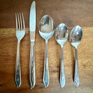 Vintage Silver Starburst Flatware, made in Korea circa 1950s, Stainless Steel Cutlery, Multiple Pieces available, Mid Century Cutlery