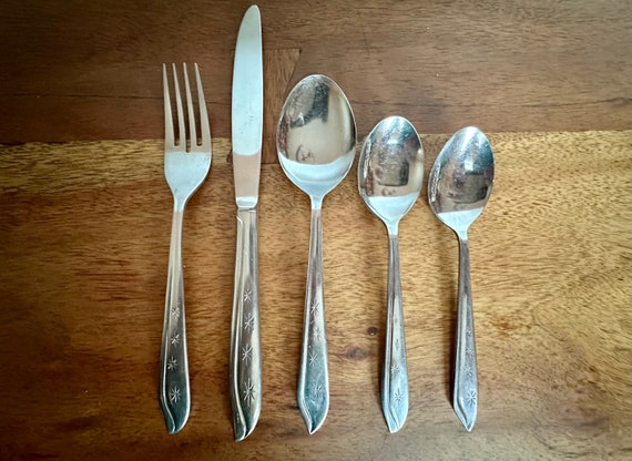 Vintage Silver Starburst Flatware, Made in Korea Circa 1950s Vintage Silver Starburst Flatware, Made in Korea Circa 1950s