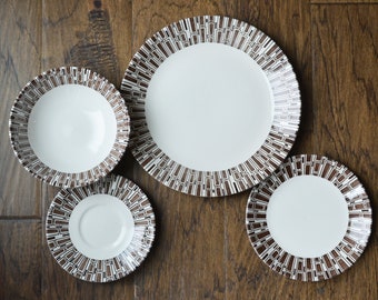 Vintage Ridgway Espresso Dinnerware, Mid Century Geometric Ironstone