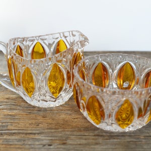 Vintage yellow flashed glass cream sugar set, Mid Century Serving Set, Tea and Coffee serving pieces