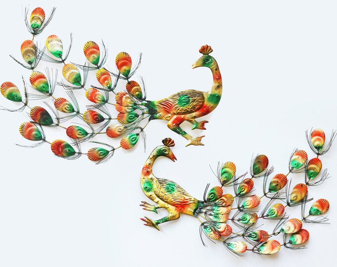 Vintage Metal Peacock Wall Art Set of 2 Painted Brass Etsy