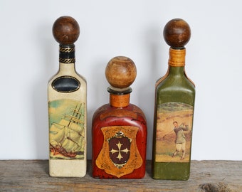 Vintage Fausto Corduri Leather Wrapped Decanters, Italian Barware