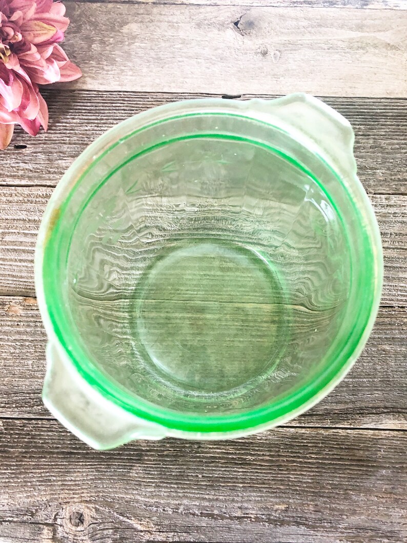 Vintage Uranium Glass Cookie Jar Etched Floral pattern | Etsy