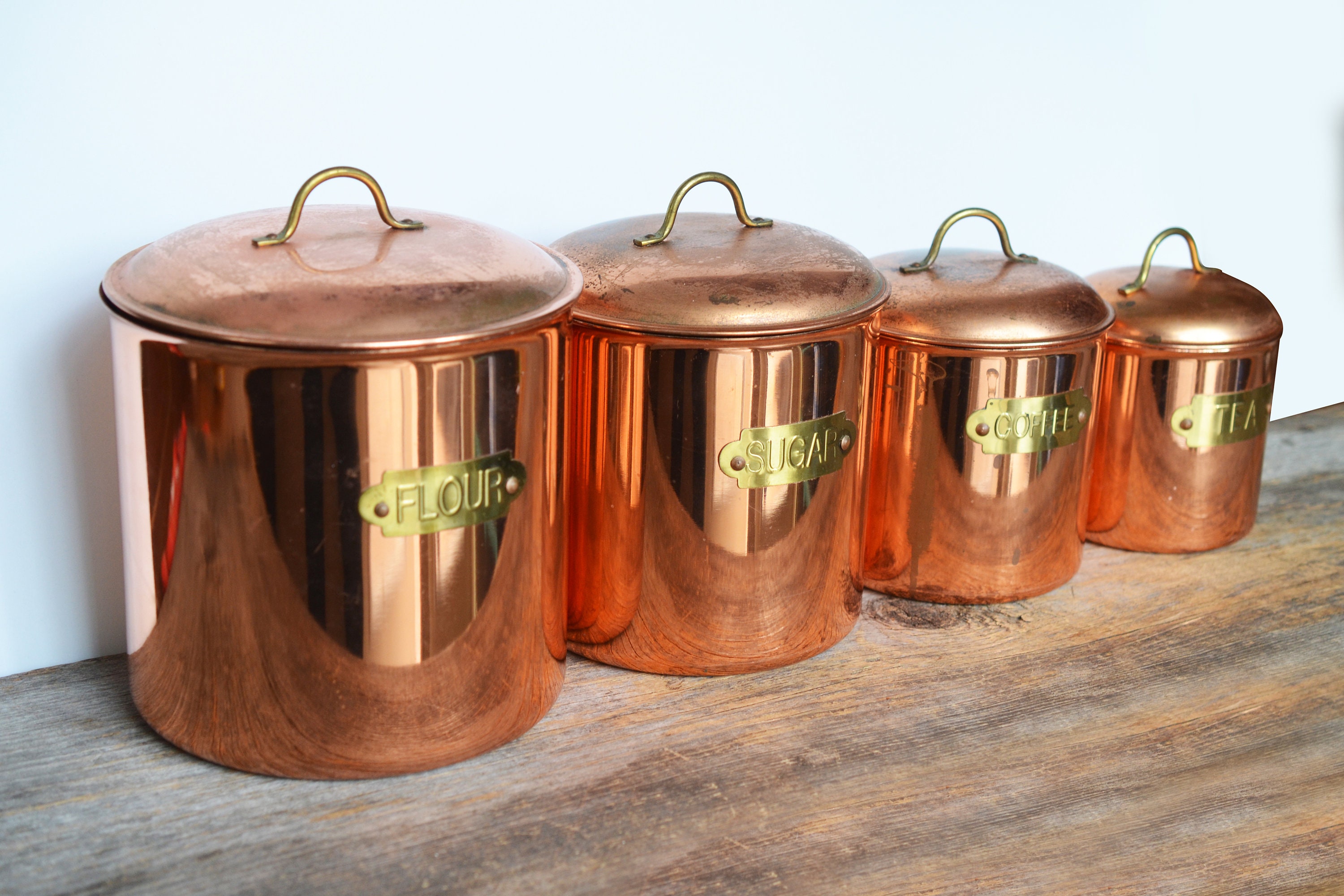 Vintage Copper Canisters Set of 4 kitchen canisters with Etsy