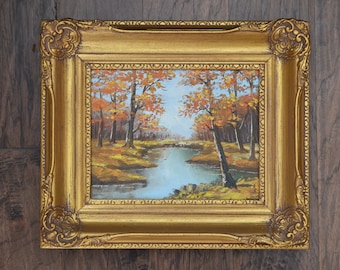 Vintage Autumn Scenery Oil Painting, Original Framed Landscape Art