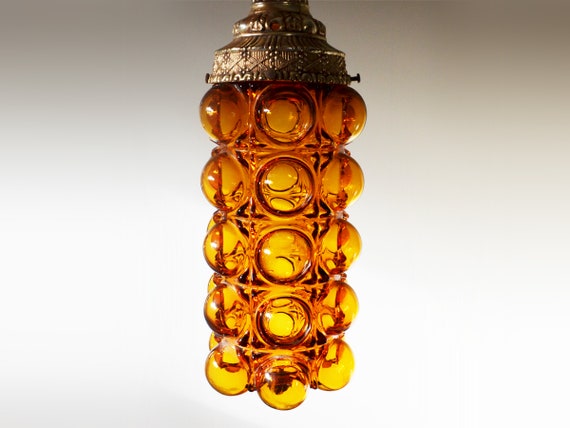 Mid Century Modern Amber Glass Brass Chandelier Or Pendant Image 0