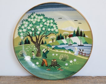 Vintage Barbara Furstenhofer Plate, Seasons Series, Spring Folk Art, Decorative Bone China Wall Plate, German Illustrative Plate