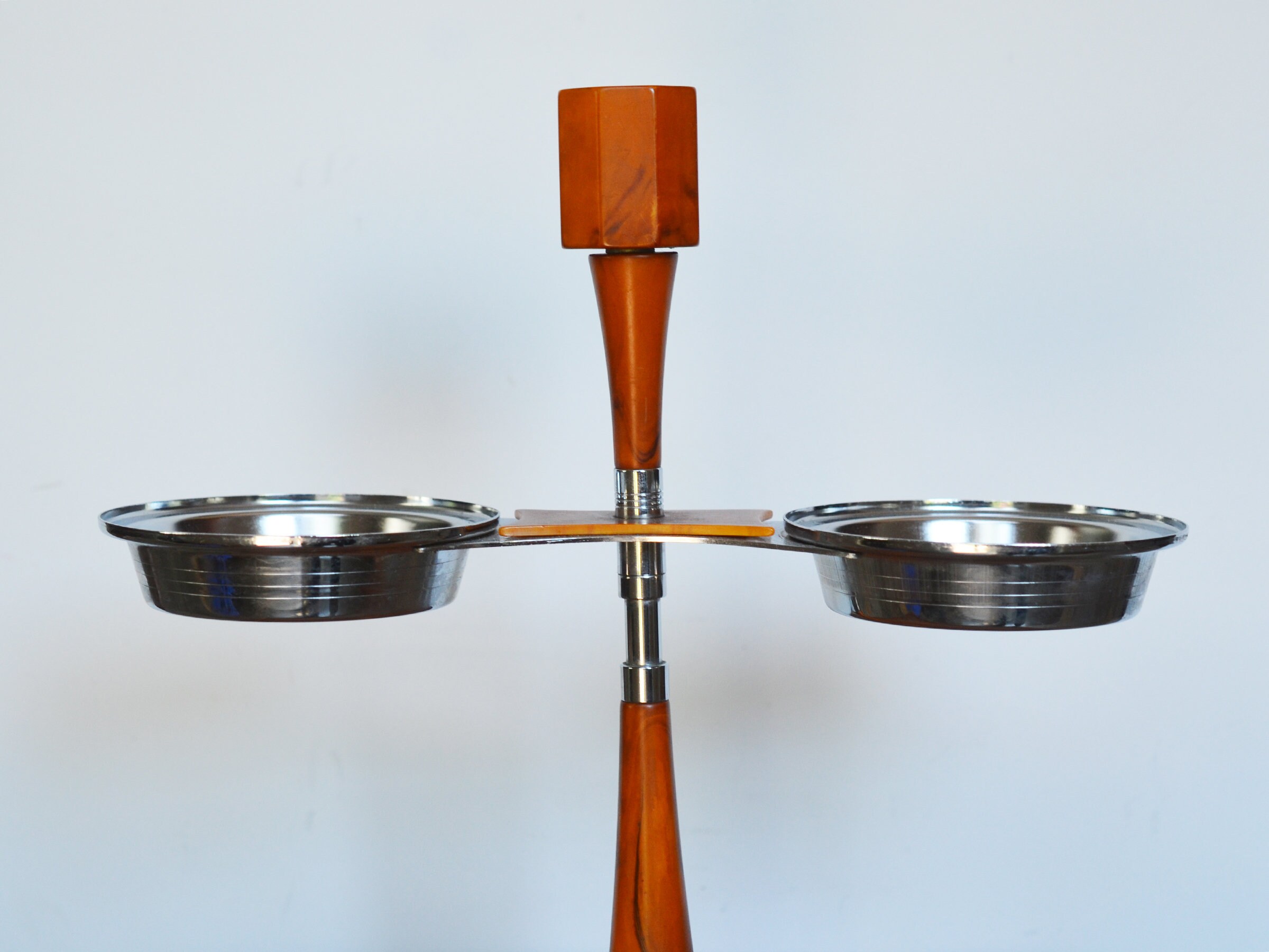 ヴィンテージ 青峰重道チーク材トレイ、クローム仕上げの皿付き