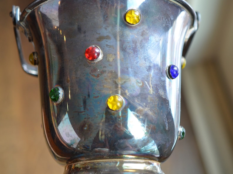 Vintage Silver Ice Bucket with inset rhinestones Bejeweled Etsy