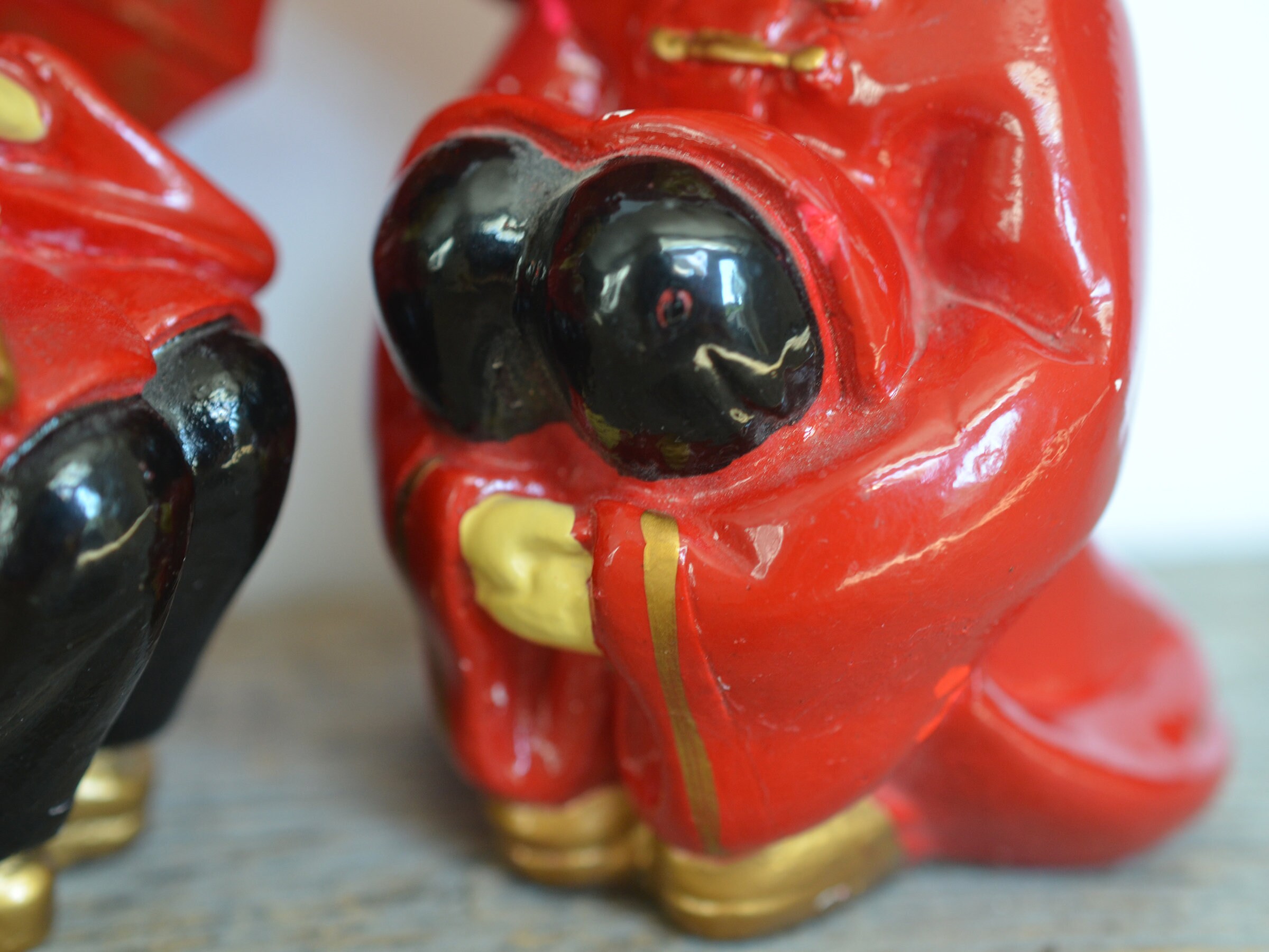 Vintage Red Chalkware Asian Figurines, Mid Century Chinoiserie