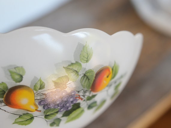 Ravier / Plat Vintage Arcopal - Décor Pomme, Poire, Raisin - Verre - Multicouleur