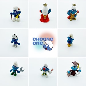 Vintage Smurf Figurines, Choose One, circa 1980s retro children&#39;s toys, Schleich and Peyo Collectible Smurfs, Emporer Smurf, GROUP 3
