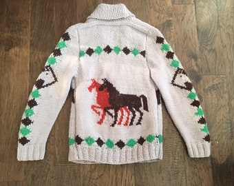 Vintage Mary Maxim Wolle Pullover, Tanzende Pferde, Kanadische Ikone (M Männer / L Damen)