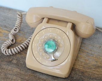 Vintage Rotary Phone, Light Beige Pink Dial Phone, Princess Phone made by AGT, Mid century telephone