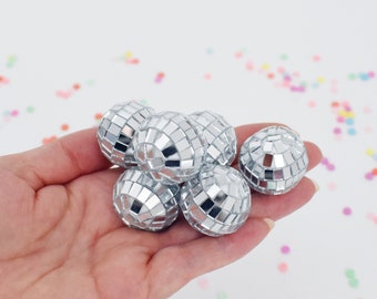 Silver Mini Disco Ball Cake Toppers- Set of 6 for Cake & Cupcake Decoration