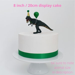 Décoration de gâteau dinosaure T Rex avec chapeau de fête, vert et or, décoration de gâteau d'anniversaire tyrannosaure T-Rex, décoration dinosaure jungle image 3