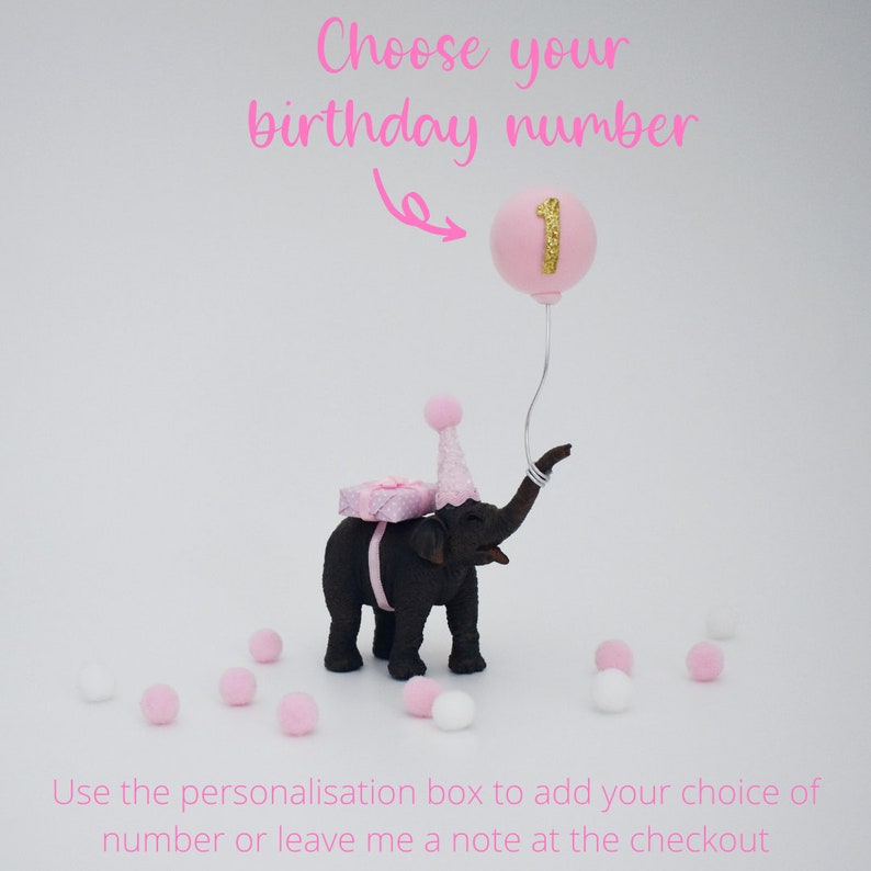 Pink Elephant and Giraffe Animal Cake Topper with Party Hat Tutu & Balloon for Birthday Cake, Safari or Jungle theme, First Birthday Elephant