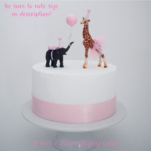 Pink Elephant and Giraffe Animal Cake Topper with Party Hat Tutu & Balloon for Birthday Cake, Safari or Jungle theme, First Birthday image 3