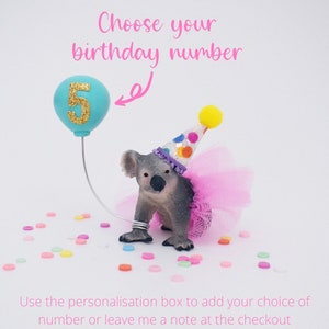 Rainbow Koala Cake Topper with Party Hat Tutu and Balloon, Australian Animal Birthday Party Cake Decoration Bild 4