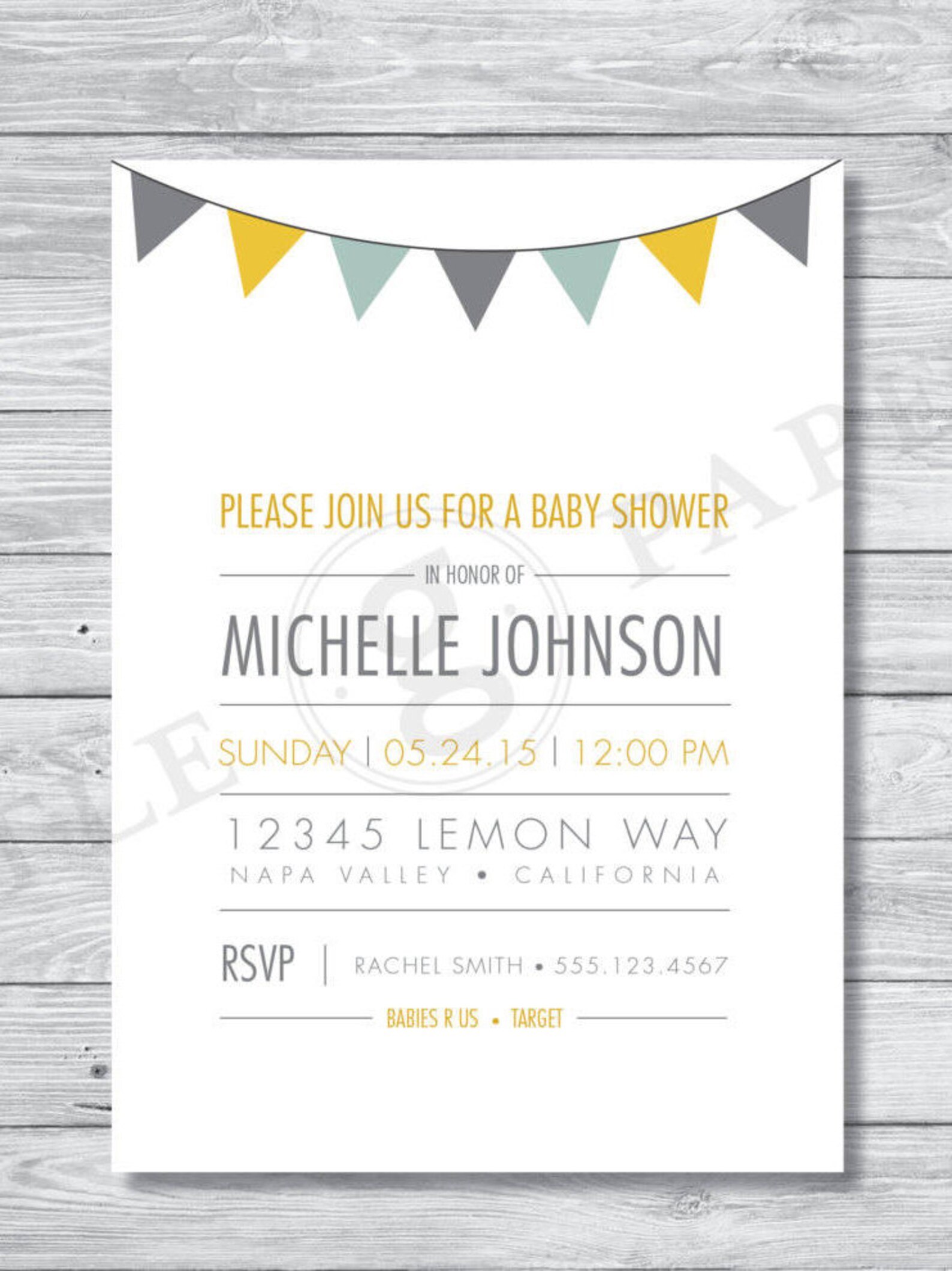 Baby Shower Invitation Pennant Banner Invitation Printable Etsy