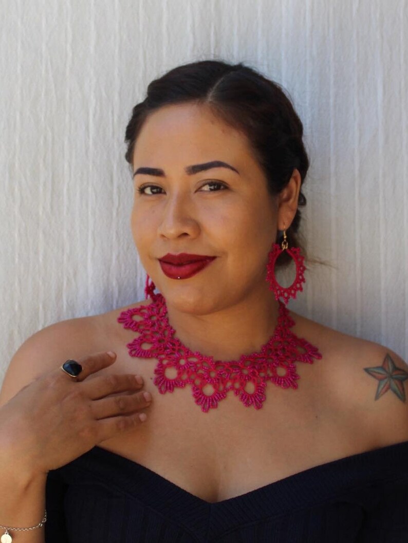Tatted Necklace Hand Made Lace Jewelry In 100 Cotton With Etsy