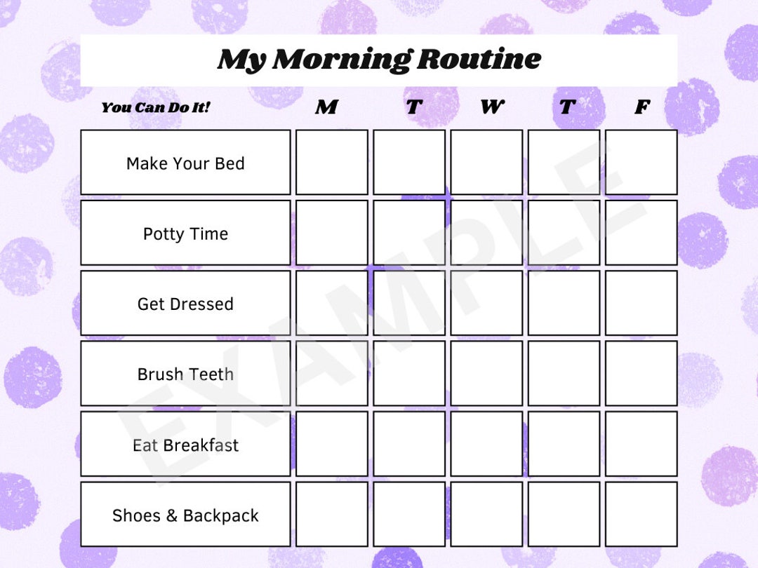 Printable Morning Routine Chart for Kids Purple Dots - Etsy Australia