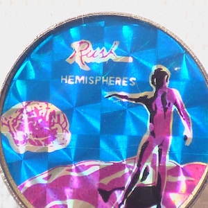 vintage - fin des années 70 - rush - album hémisphères (1978) - épingle/bouton/insigne en forme de dôme de style prisme